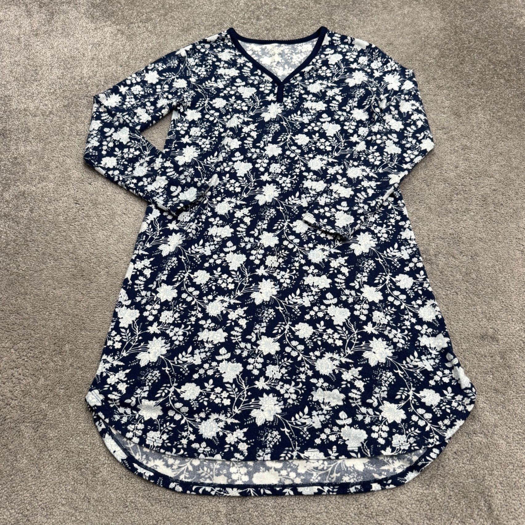 Lands' End VINTAGE Land's End Nightgown V-Neck Sleepwear Dress Womens XS Navy Blue White Floral Size XS / US 0-2 / IT 36-38 - 2 Thumbnail