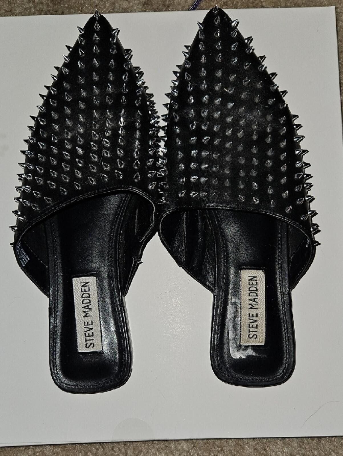 Steve Madden Steve Madden Black Pointed Spike-Studded Mules Size US 7.5 / IT 37.5 - 2 Thumbnail