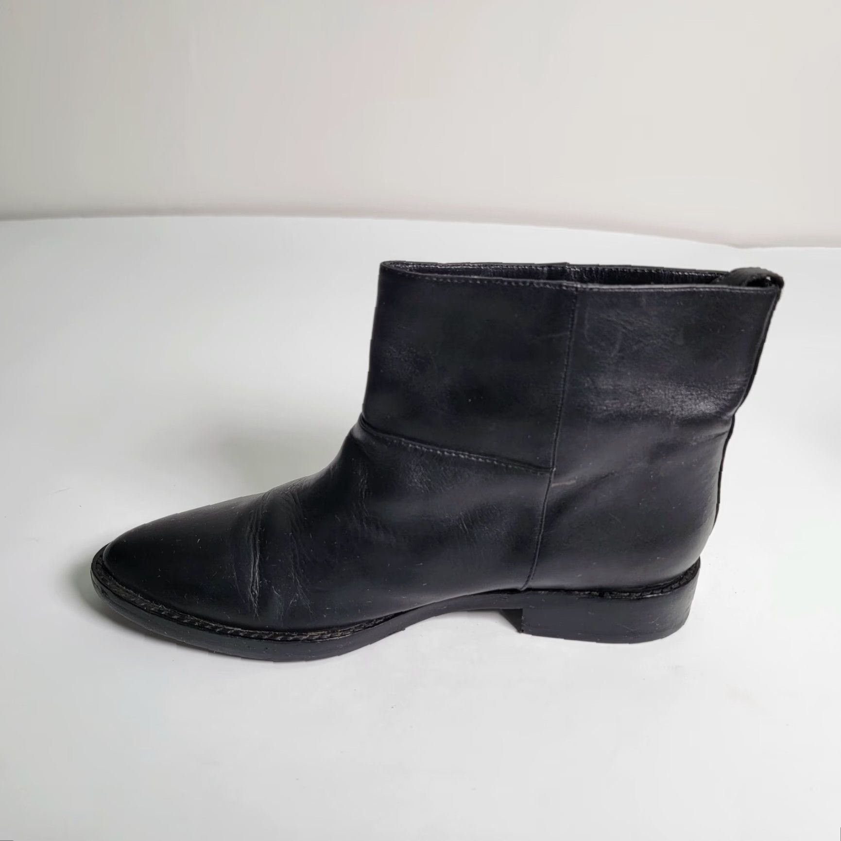 Vintage Theyskens’ Theory Black Boots Ankle Flat Boot Mid-Calf Leather Non-Slip Italy 8M Womens Fall Winter EU 38.5 Casual Shoes Size US 8 / IT 38 - 7 Thumbnail