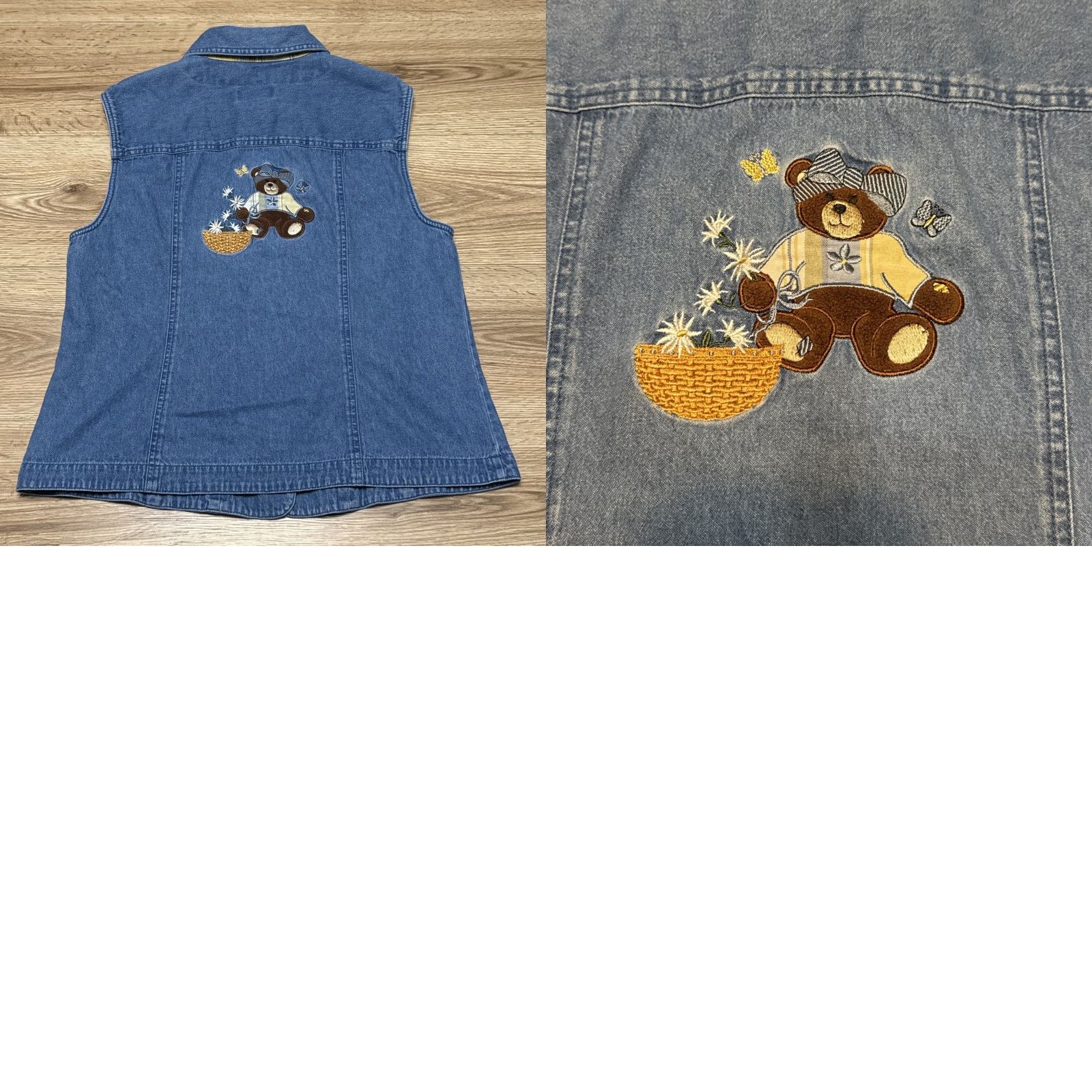 Vintage VINTAGE Longaberger Homestead Denim Jean Vest Women's Large Blue Cotton Embroidered Teddy Bear 90s Size 36" / US 14 / IT 50 - 8 Thumbnail