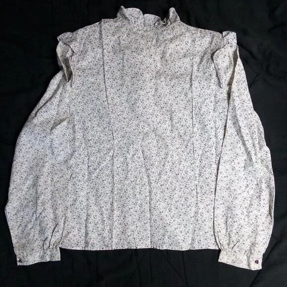 Other Vintage Floral Pearl Snap Button Shirt Ruffled Neck Size M / US 6-8 / IT 42-44 - 4 Thumbnail