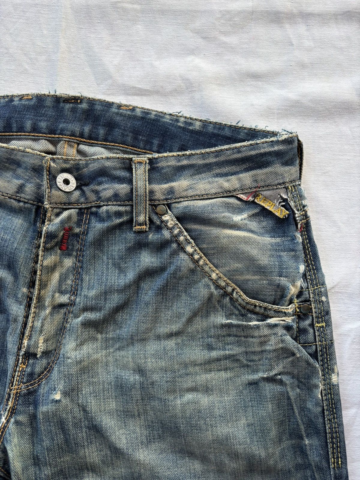 If Six Was Nine Flare Jeans Thrashed Distress REPLAY Bootcut Denim Jeans Size US 33 - 10 Thumbnail