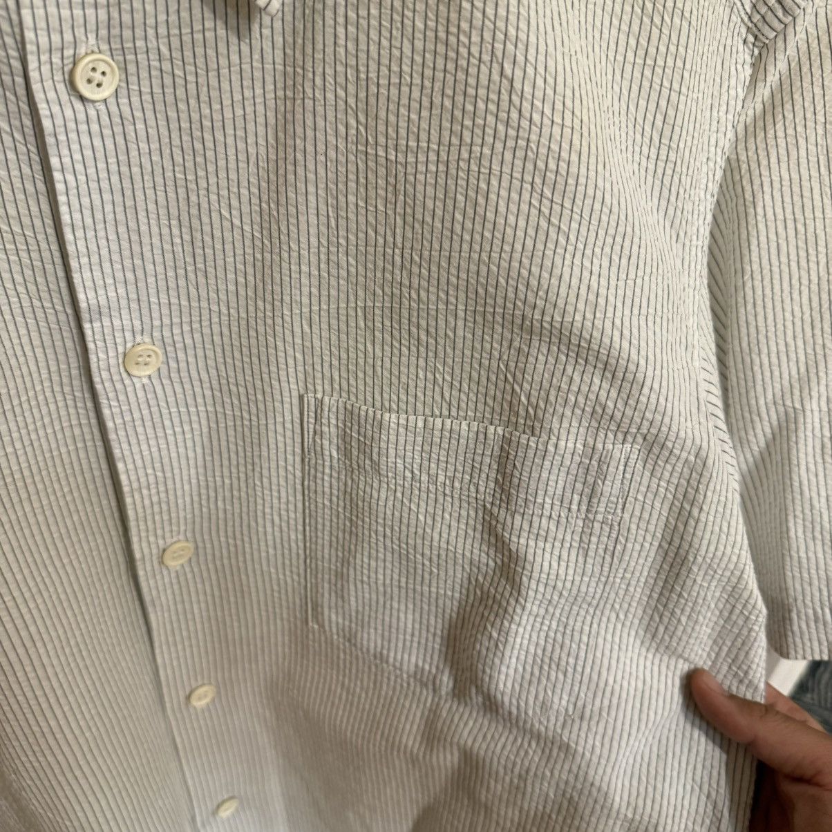 Issey Miyake Issey Miyake Textured Striped Short Sleeve Button-Up Shirt Size US L / EU 52-54 / 3 - 5 Thumbnail