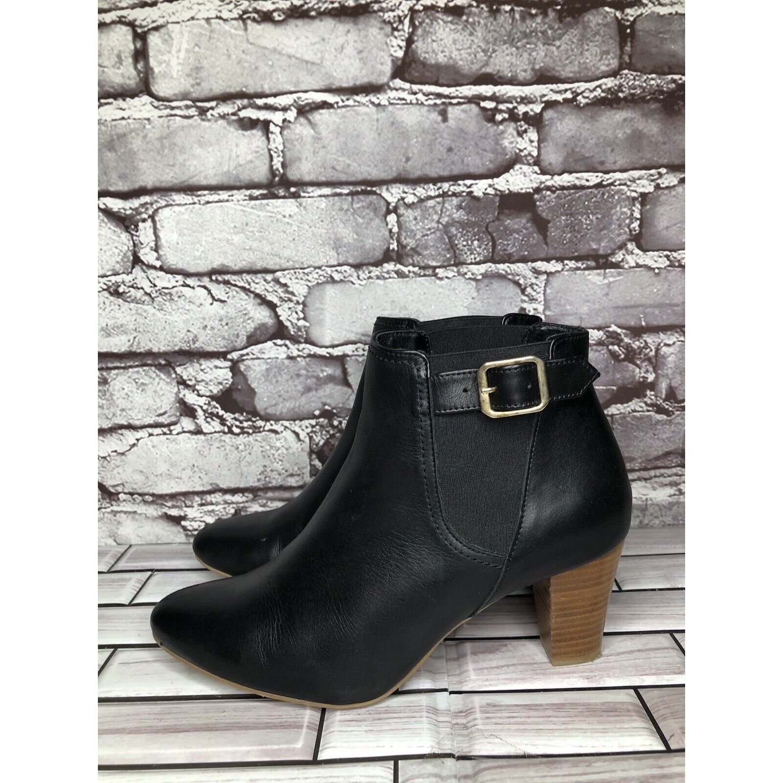 Other Minelli Black Leather Pointed BuckleStrap Heel Ankle Boots W Size US 8.5 / IT 38.5 - 1 Thumbnail