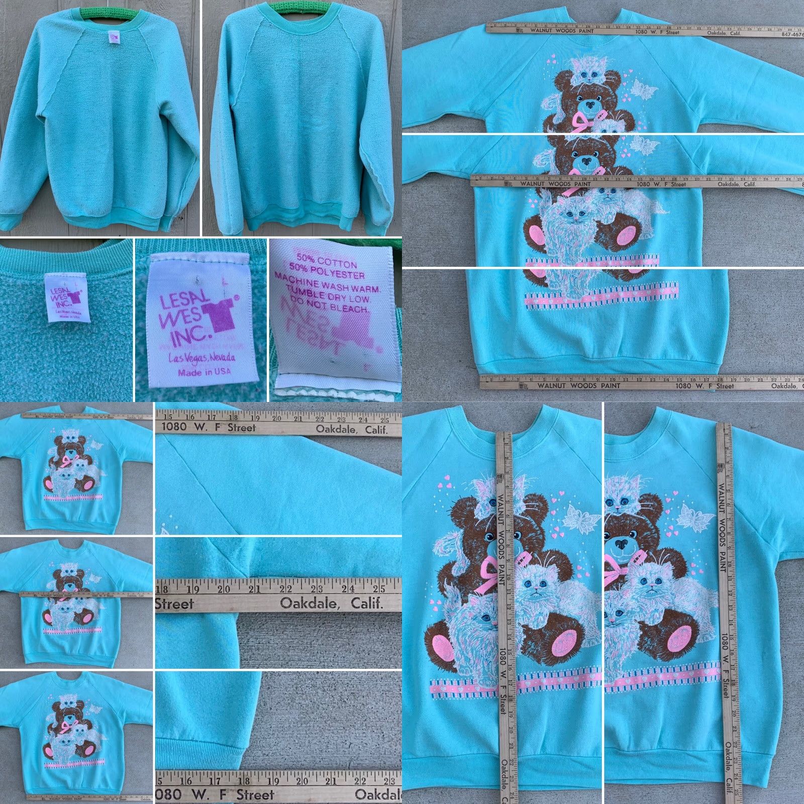 Vintage VINTAGE Lesal Wes Inc. Sweatshirt Raglan Green 90s Bear Butterfly Cat Kawaii Graphic Print Women L Size L / US 10 / IT 46 - 8 Thumbnail