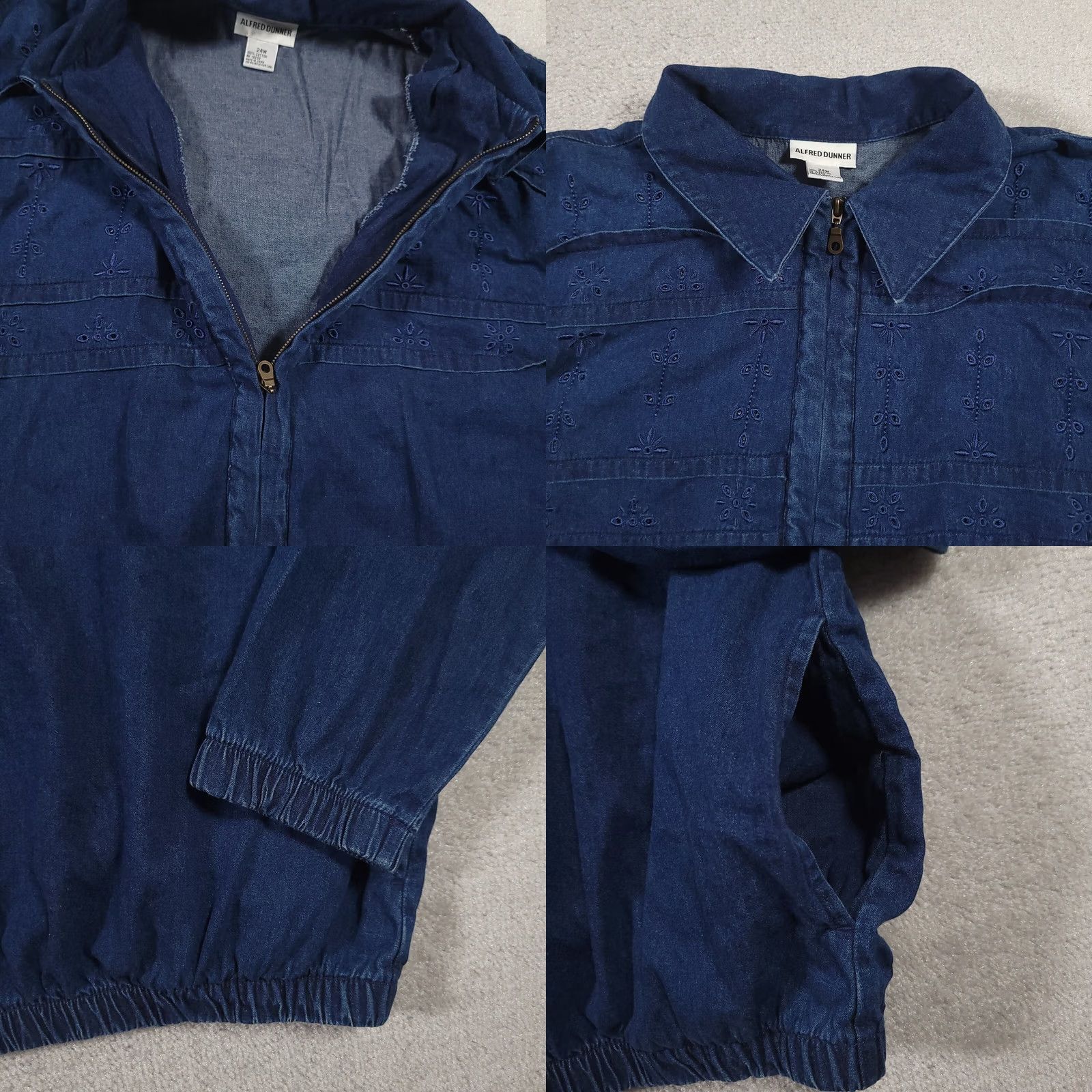 Vintage Alfred Dunner Denim Jacket Womens 24W Full Zip Blue Pockets Elastic Jacket Size 4XL / US 24-26 - 8 Thumbnail