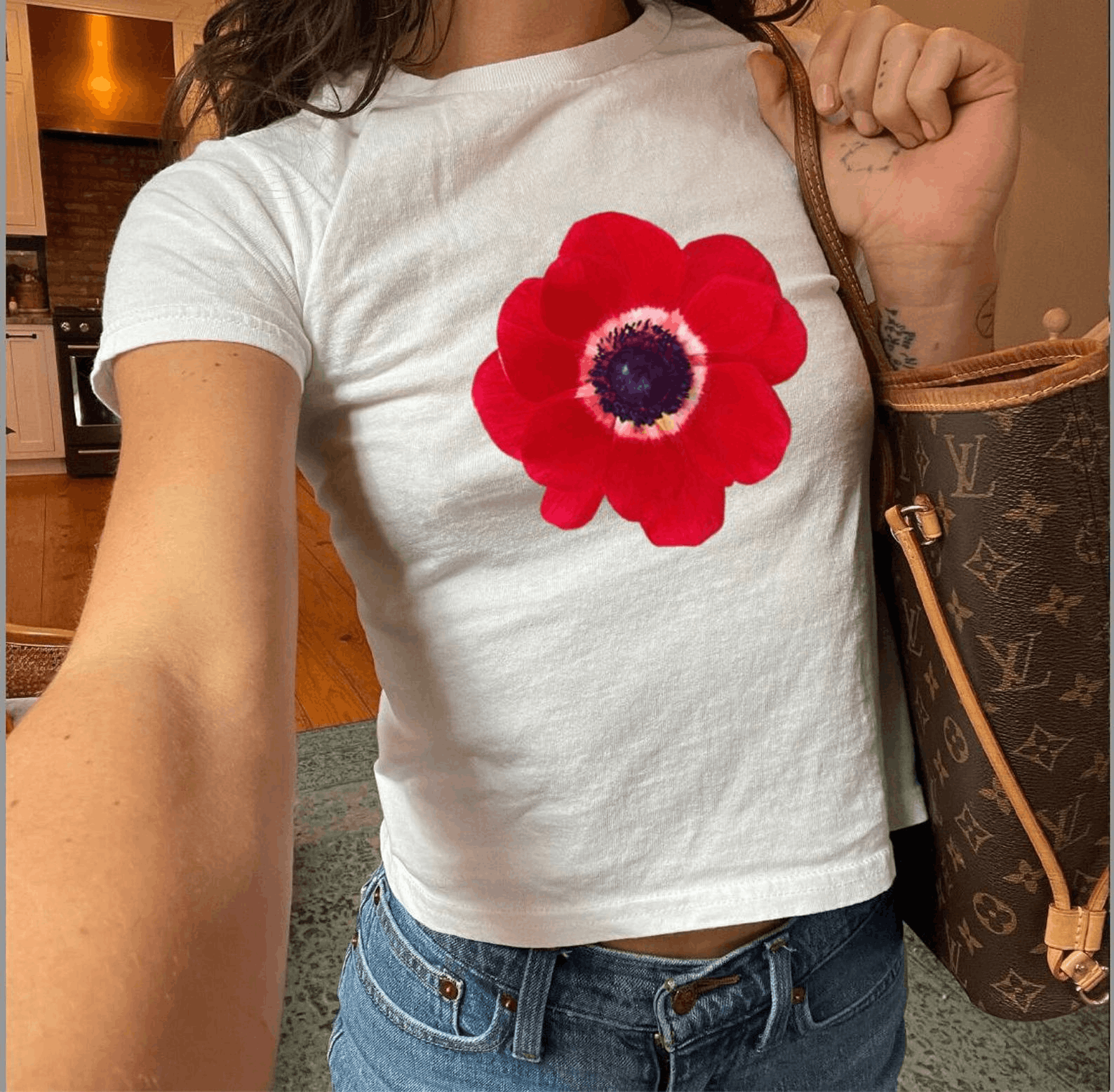 Other Floral Red Anemone Print Baby Tee Size S / US 4 / IT 40 - 2 Thumbnail
