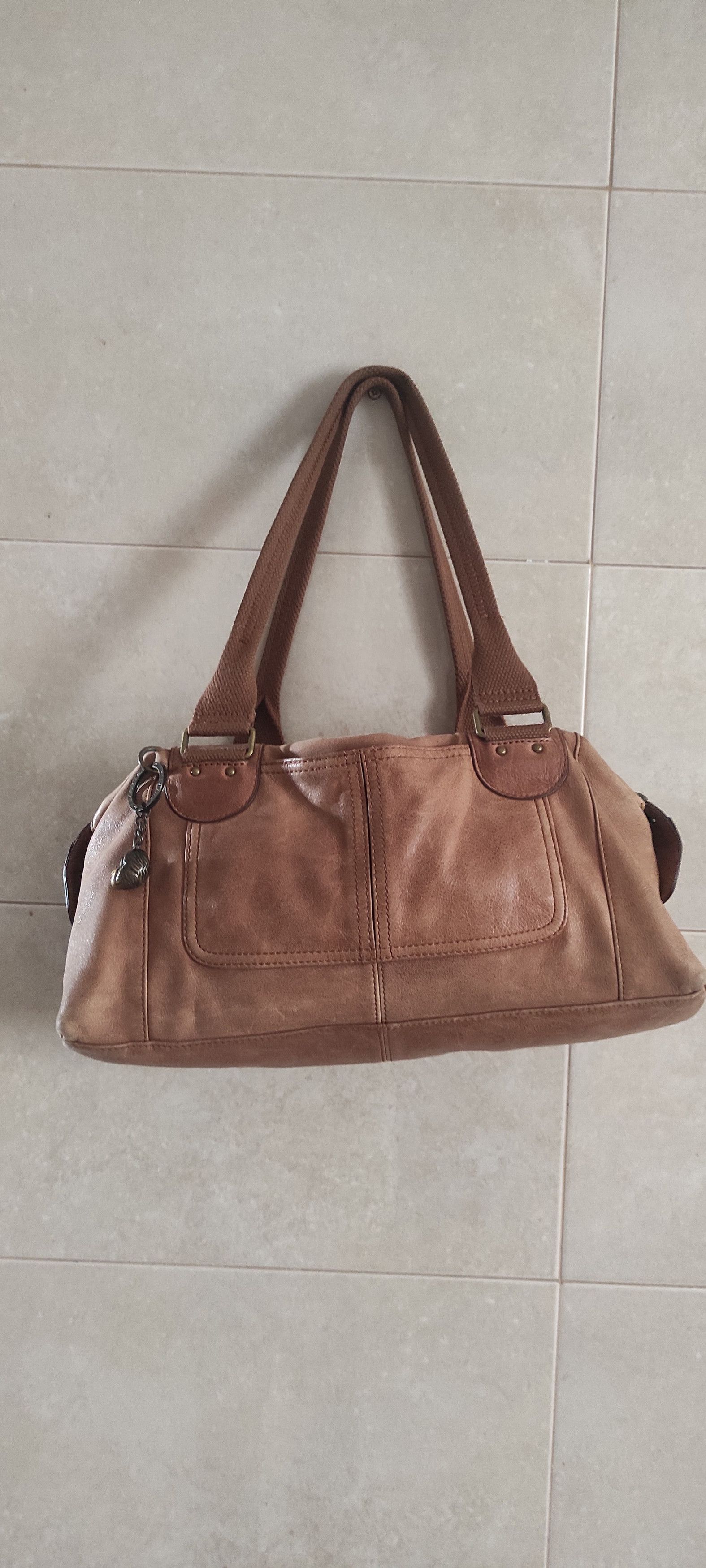 Kipling Shoulder Bag Brown Leather Brass Monkey Zip Top