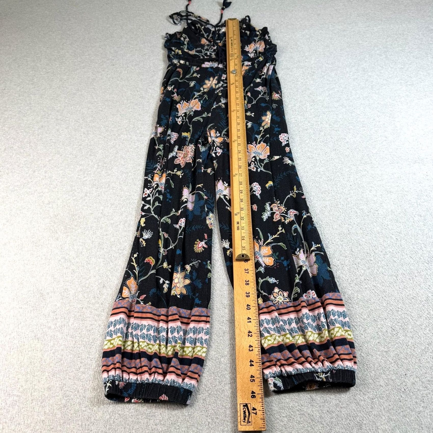Anthropologie VINTAGE: no — Anthropologie Jumpsuit Women S Black Floral Boho Ruffle Lightweight Comfort Size 28" / US 6 / IT 42 - 6 Thumbnail