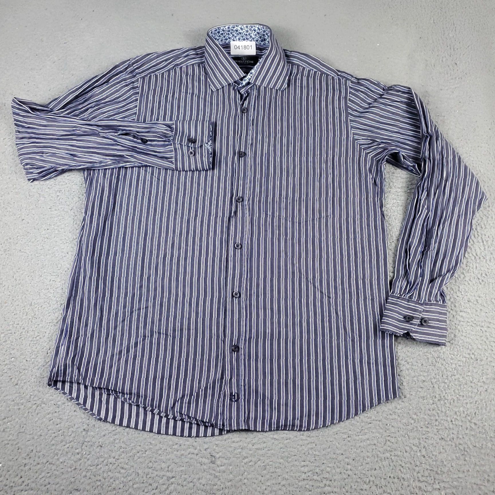 BUGATCHI Bugatchi Uomo Shirt Mens Medium Blue Striped Button Up Long Sleeve Size US M / EU 48-50 / 2 - 2 Thumbnail