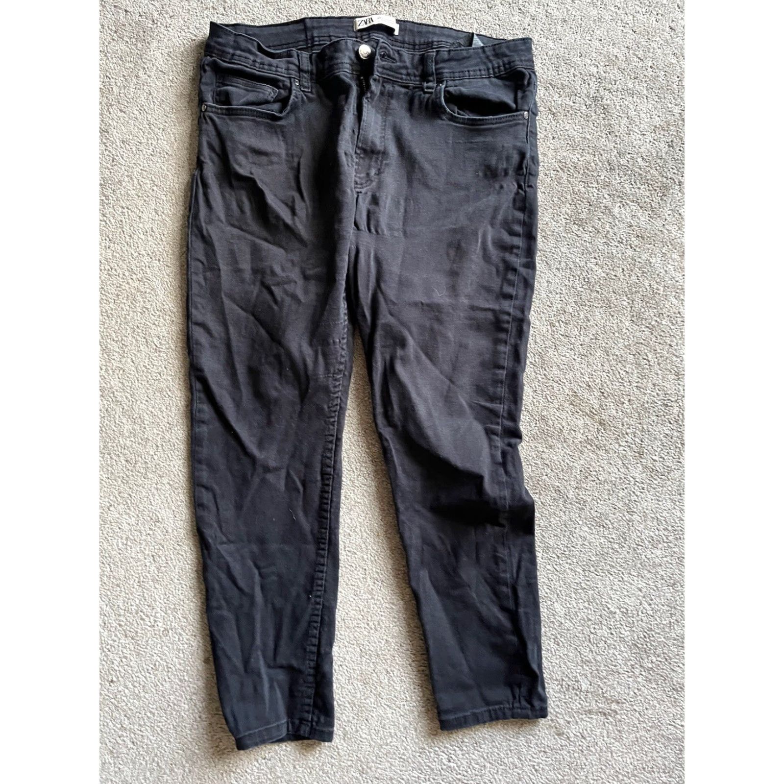 Zara ZARA Premium Skinny Jeans Women Size 34 Black Charcoal Wash Distressed Slim Fit Denim Grunge Size 24" / US 00 / IT 34 - 3 Thumbnail