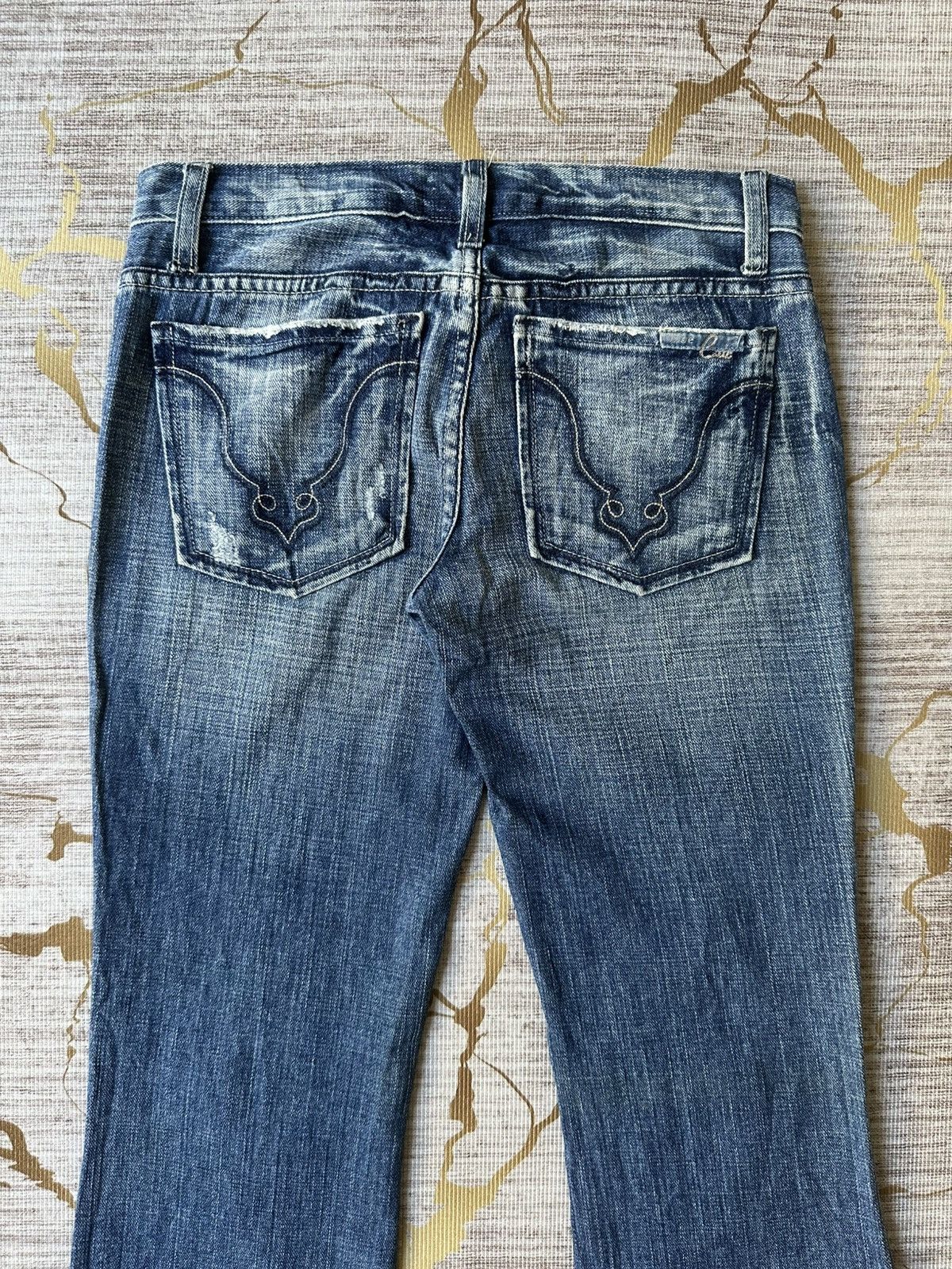 Japanese Brand FLARE Blue Cult Fatigue Jeans Size 28" / US 6 / IT 42 - 11 Thumbnail