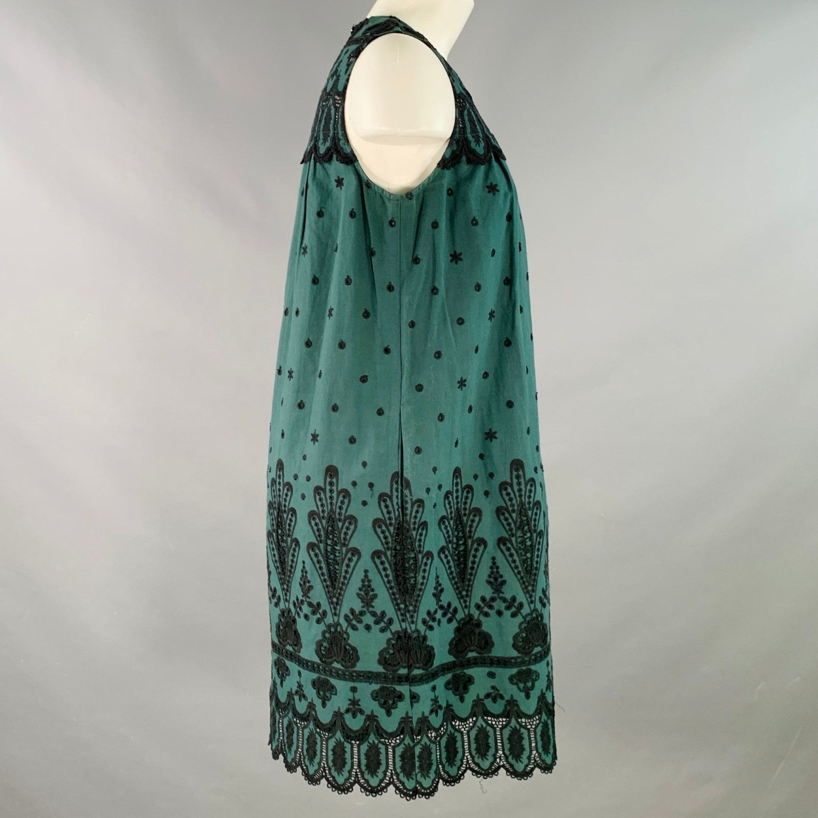 Sea New York 2 Green Black Cotton Lace Sleeveless Shift Dress Size XS / US 0-2 / IT 36-38 - 3 Thumbnail