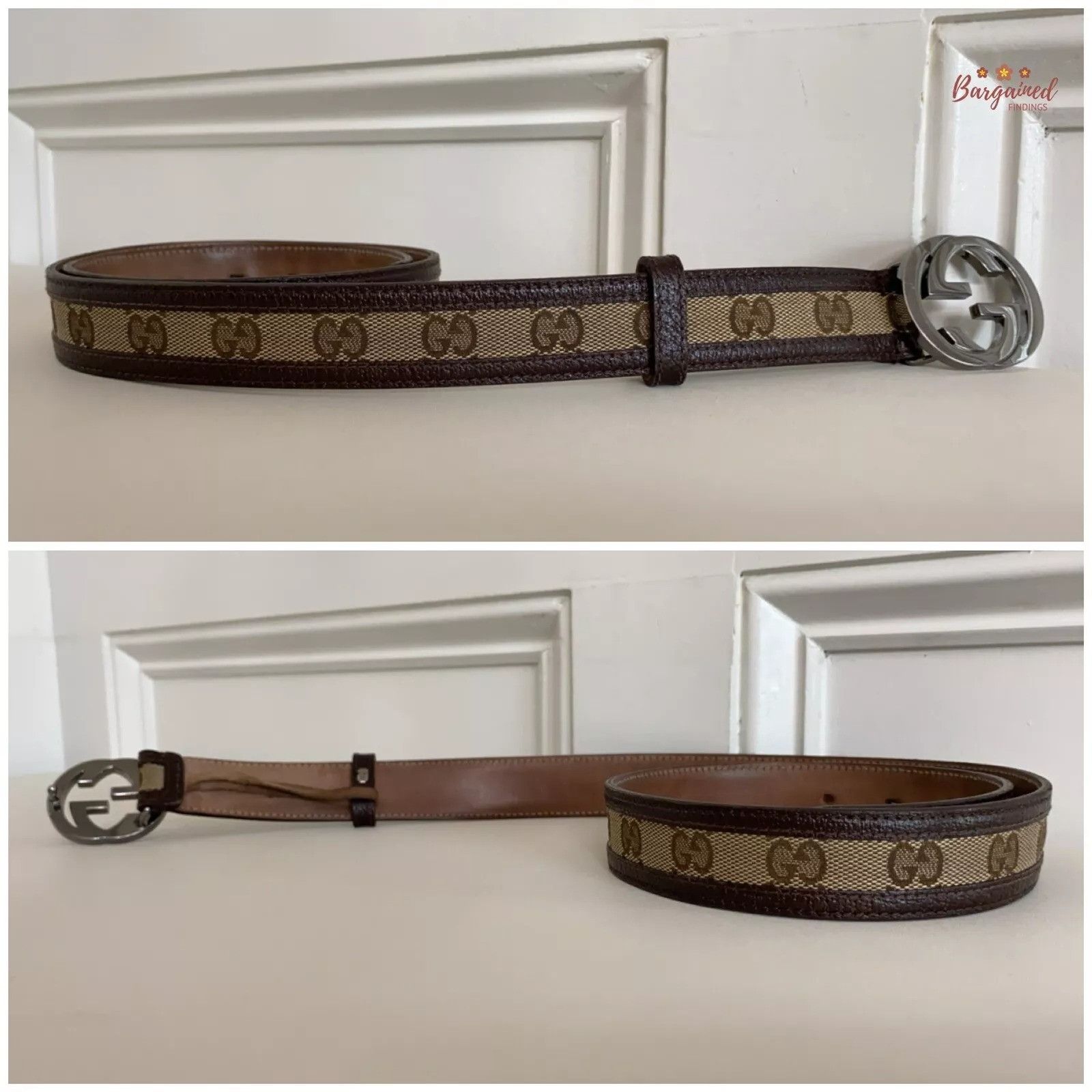 Gucci GUCCI Monogram Canvas Silver Interlocking G Buckle Belt Size 30 - 4 Thumbnail