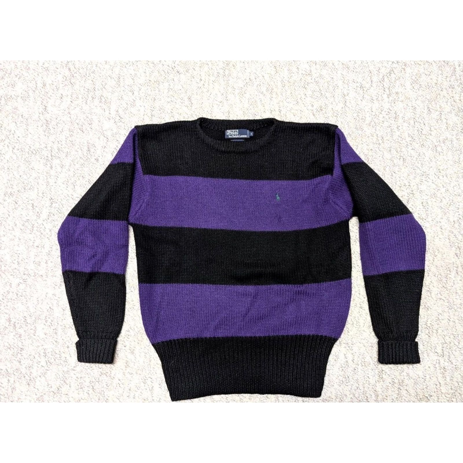 Polo Ralph Lauren VINTAGE Polo Ralph Lauren Sweater Shirt Mens S Cashmere Wool Knit Striped Crew Neck Black Green 1990s Size US S / EU 44-46 / 1 - 2 Thumbnail
