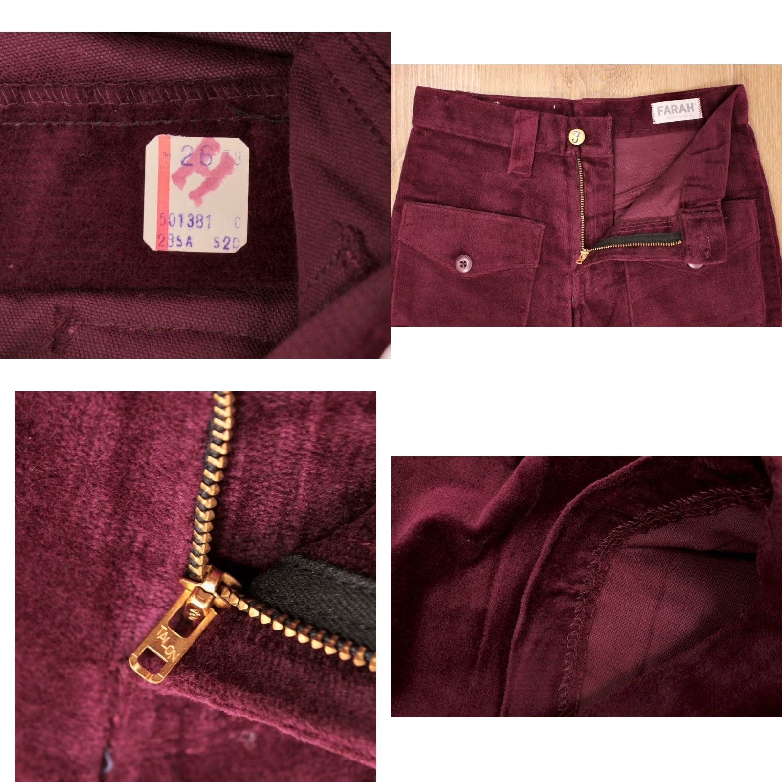 Farah VINTAGE Farah 60s Pants Flare Men’s VTG 1960s NOS Velvet Wine Burgundy 28 Short Hippy Jeans Shirt? Size US 28 / EU 44 - 8 Thumbnail