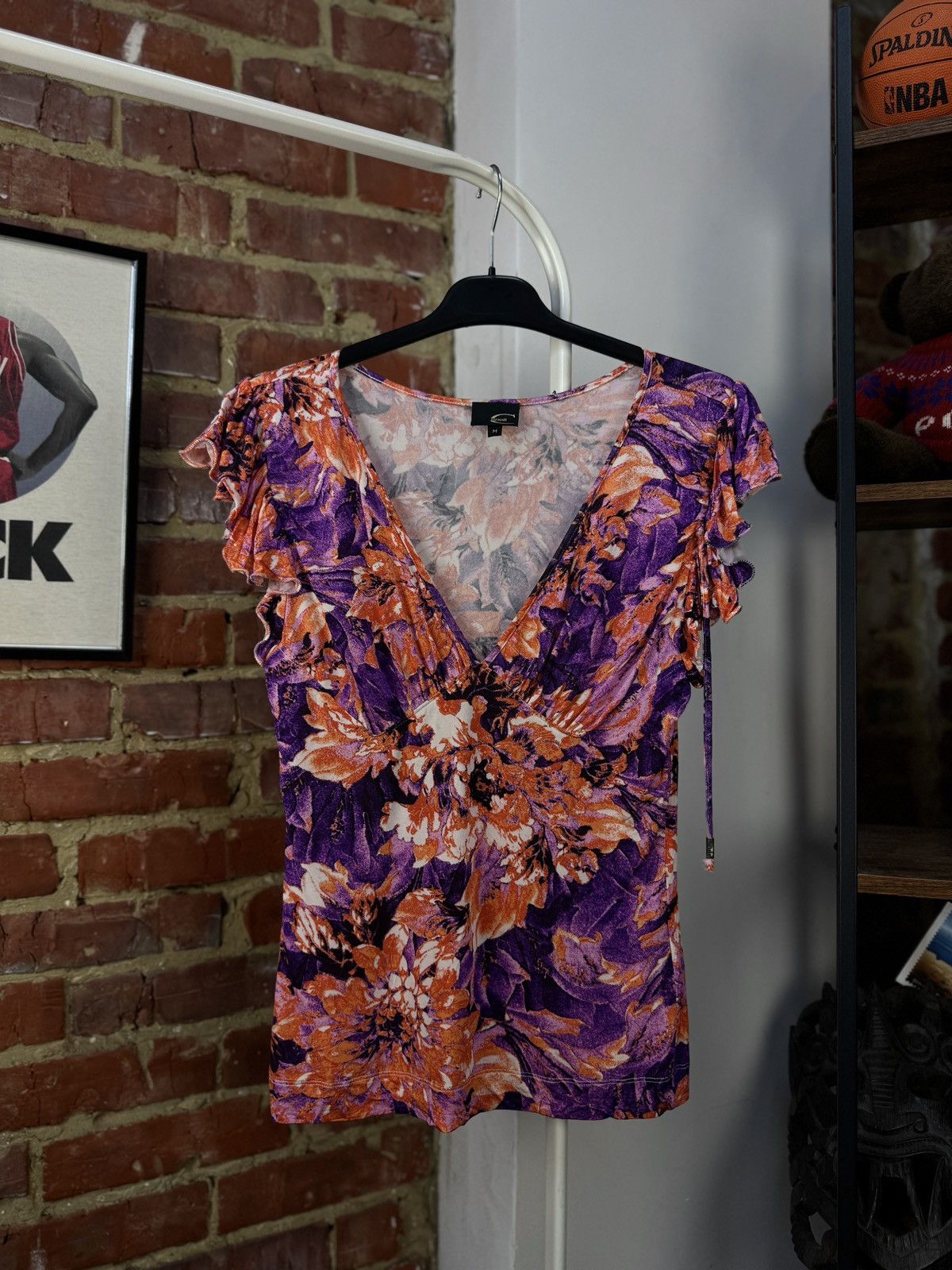 Designer × Just Cavalli × Vintage JUST CAVALLI Viscose Floral Flowers Multicolour T-Shirt Top Size M / US 6-8 / IT 42-44 - 13 Thumbnail