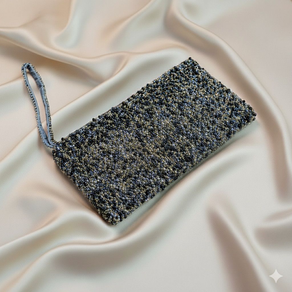 Other Wristlet 8.5x4.5" Clutch Handmade Beaded Black Silver Gold Size ONE SIZE - 10 Thumbnail