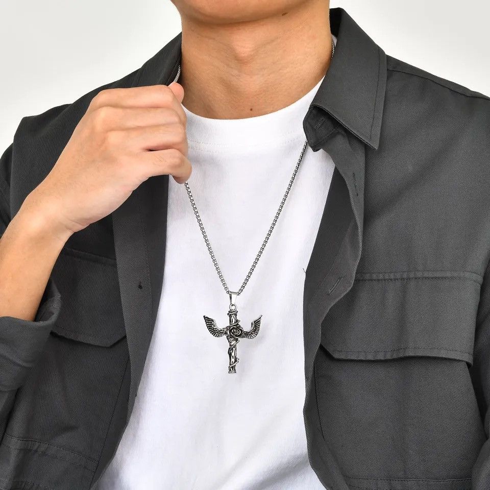 Other Gothic Unisex Rose Cross Necklace Size ONE SIZE - 3 Thumbnail