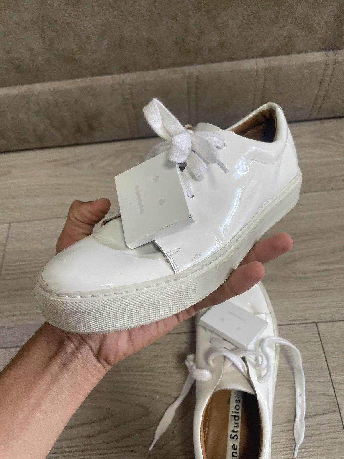 Acne Studios Acne Studios Adriana Patent White Low-Top Sneakers Size US 7 / IT 37 - 11 Thumbnail