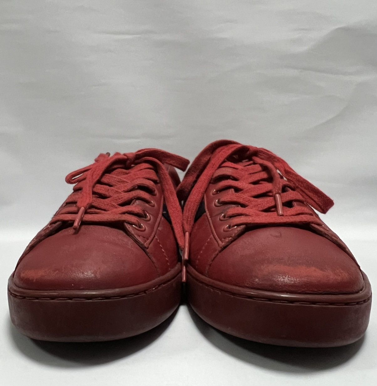 Gucci Gucci - Red Leather Web Ace Low Top Sneakers Size US 6.5 / EU 39-40 - 4 Thumbnail