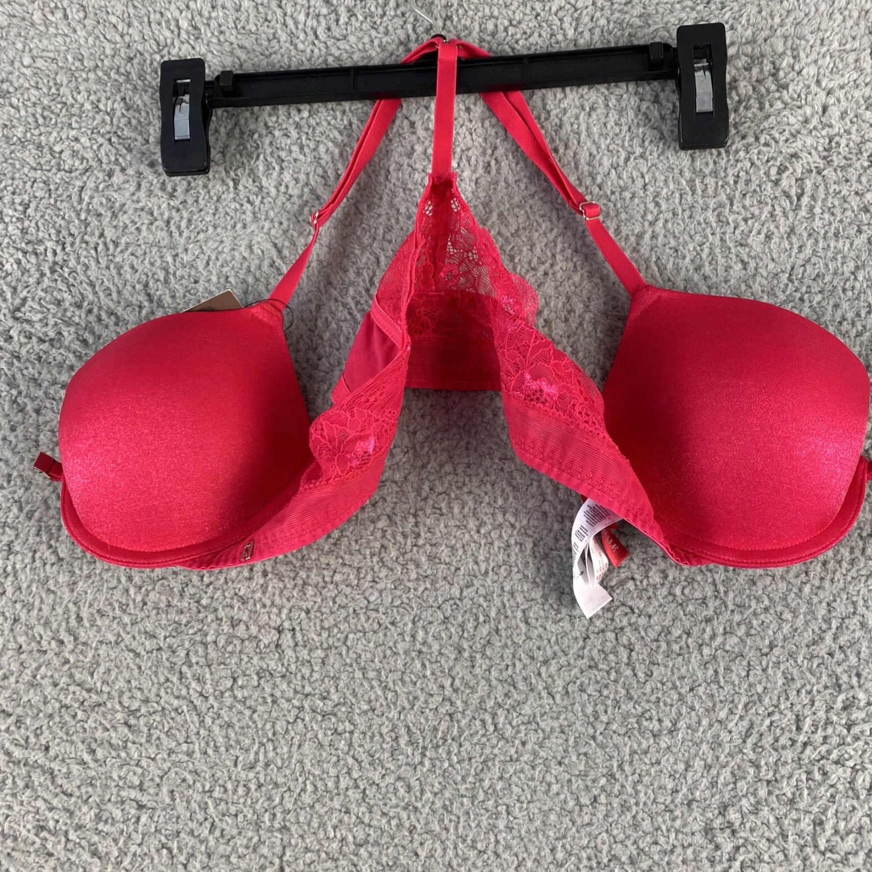 Pinko VINTAGE Enhance Hot Pink Lace Push Up Bra 34B Juniors Womens American Size ONE SIZE - 2 Thumbnail