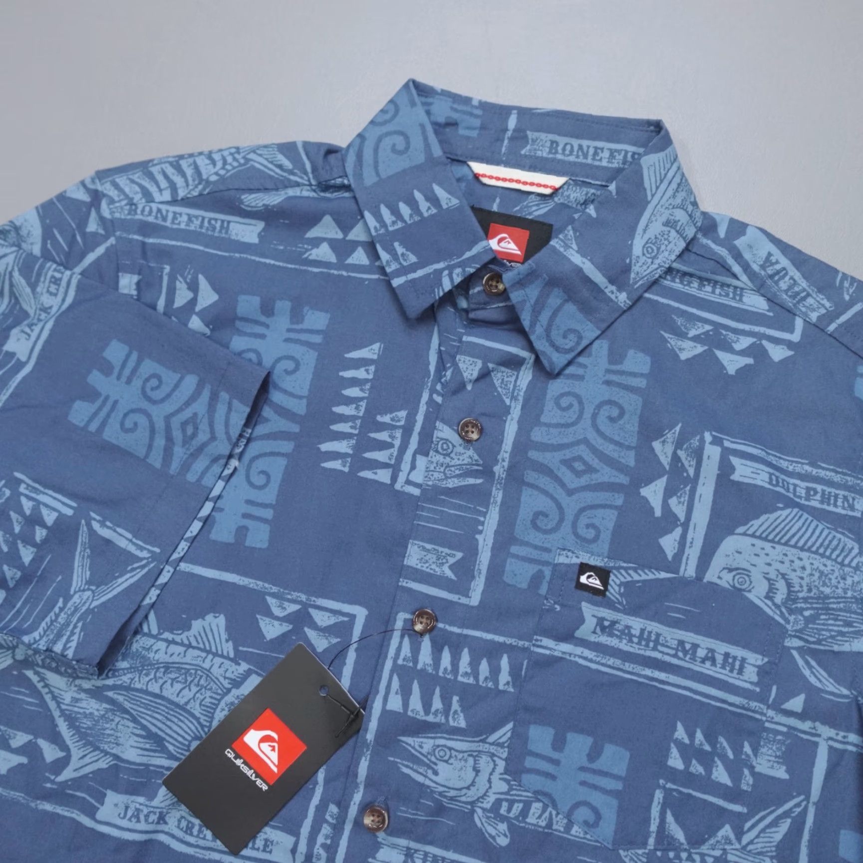 Quiksilver Quiksilver Shirt Men's S Short Sleeve Button-Up Indigo Print Catch Woven Collared Size US S / EU 44-46 / 1 - 2 Thumbnail