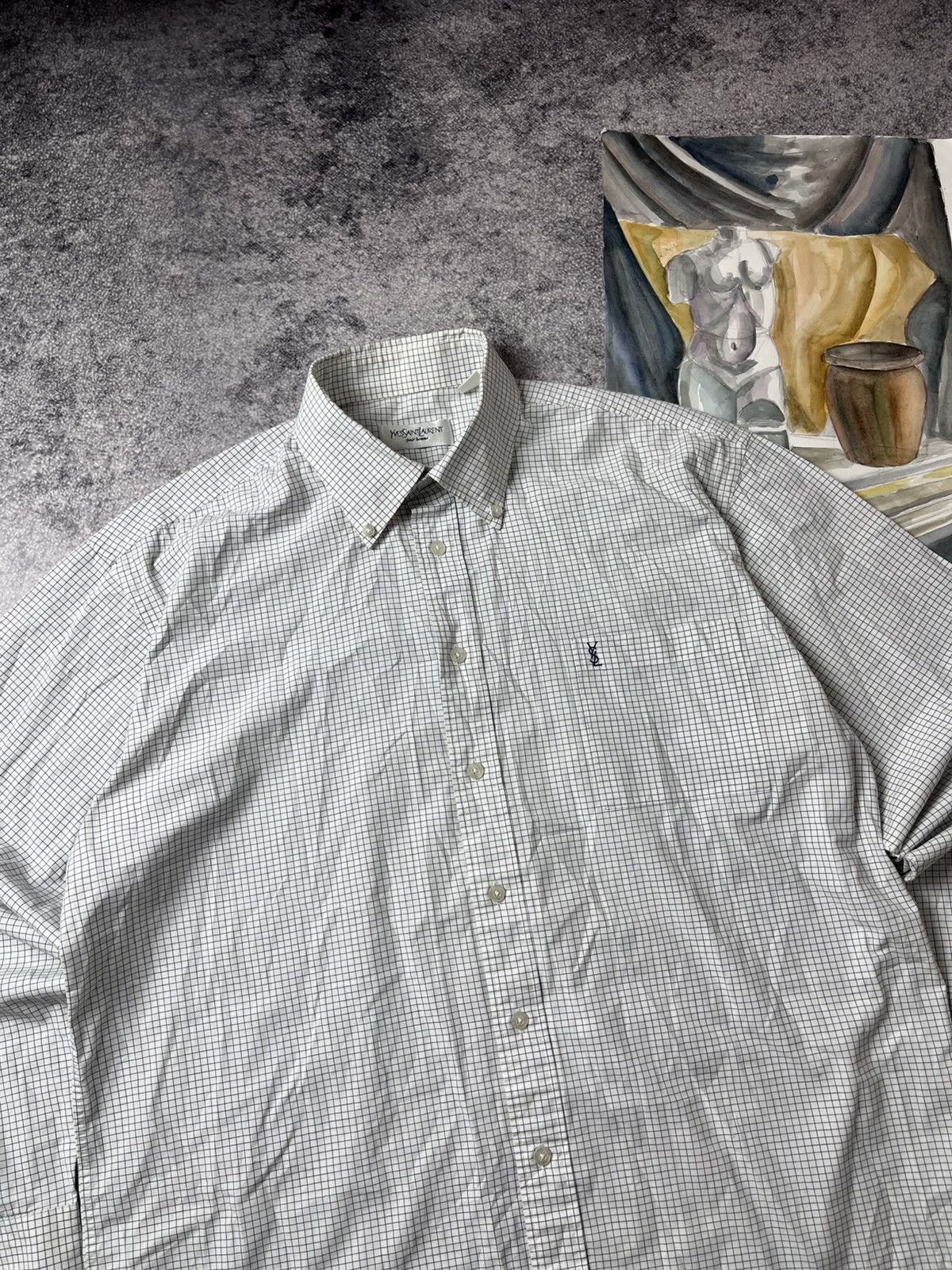 Yves Saint Laurent 🔥90's YSL Old Money Checkered Boxy Summer Shirt Y2K Size US L / EU 52-54 / 3 - 4 Thumbnail