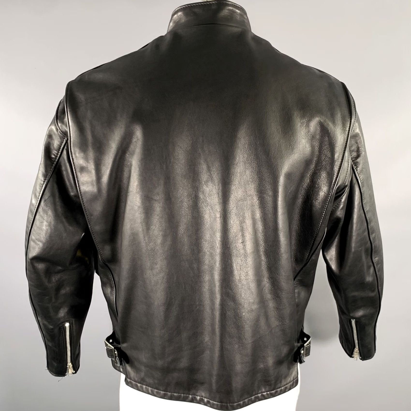 Schott SCHOTT Black Leather Moto Racer Jacket 46 Men Leather Jacket Vintage? MH Size US S / EU 44-46 / 1 - 4 Thumbnail