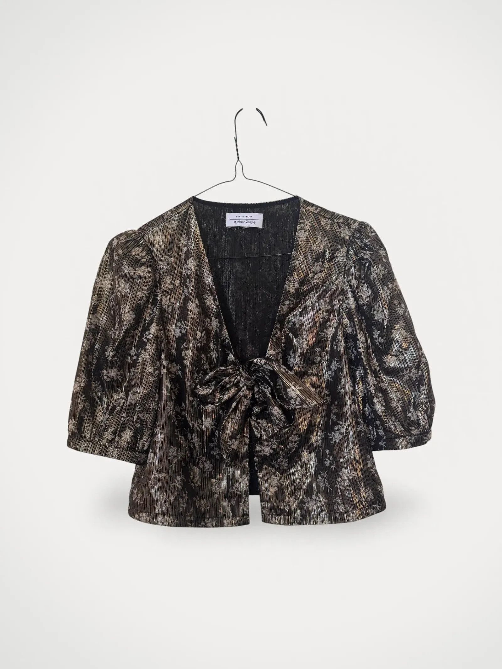 & Other Stories & Other Stories Cropped Metallic Bow Top Blouse Size XS / US 0-2 / IT 36-38 - 1 Thumbnail