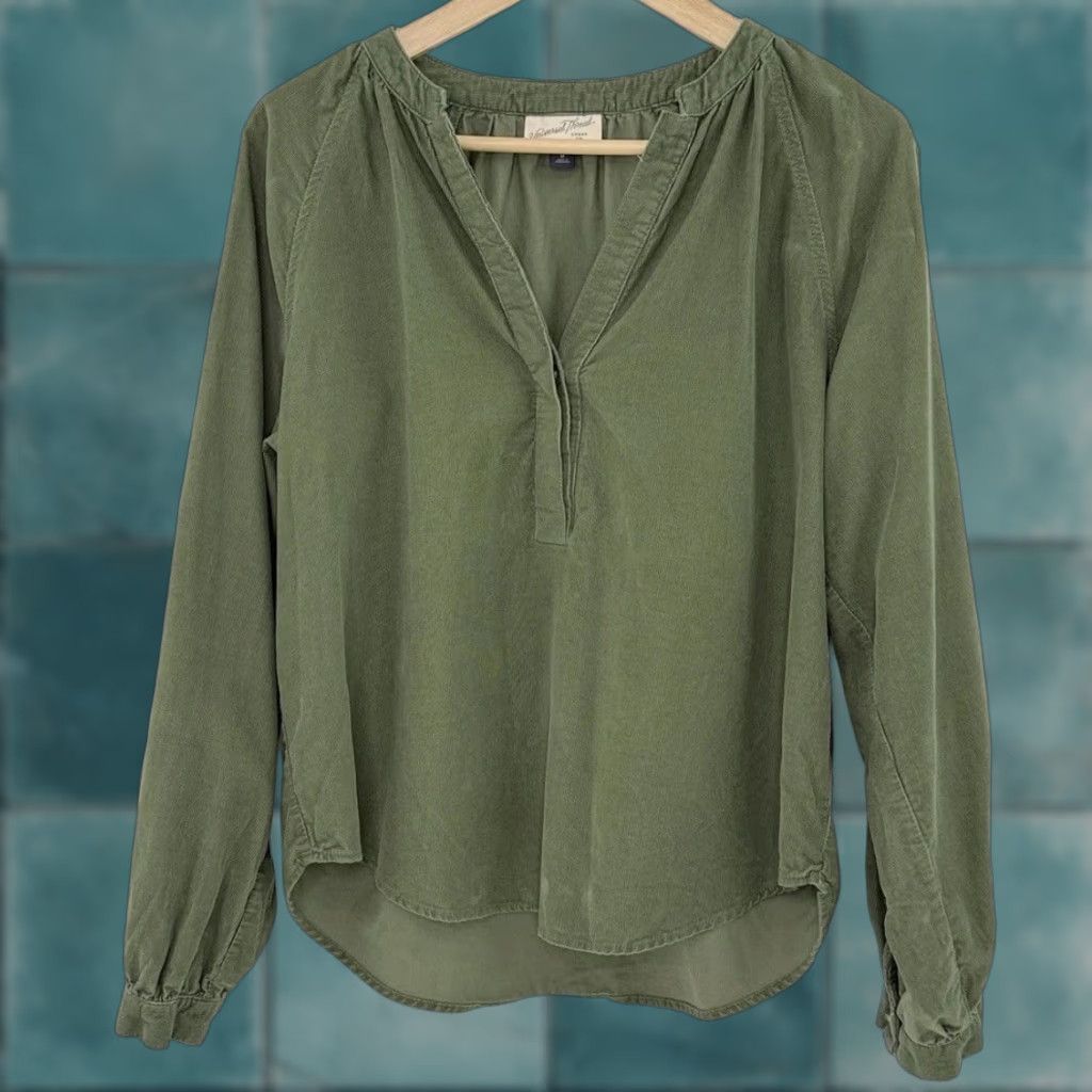 Vintage Universal Thread Green Corduroy Relaxed Fit Blouse M Women's Shirt Long Sleeve Henley Button Solid Boho Peasant Academia Vintage: No Size M / US 6-8 / IT 42-44 - 1 Thumbnail