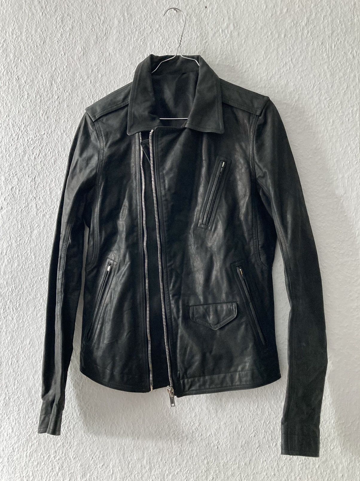 image of Rick Owens Fw16 Mastodon Washed Calf Leather Stooges Jacket in Black, Men's (Size Small)