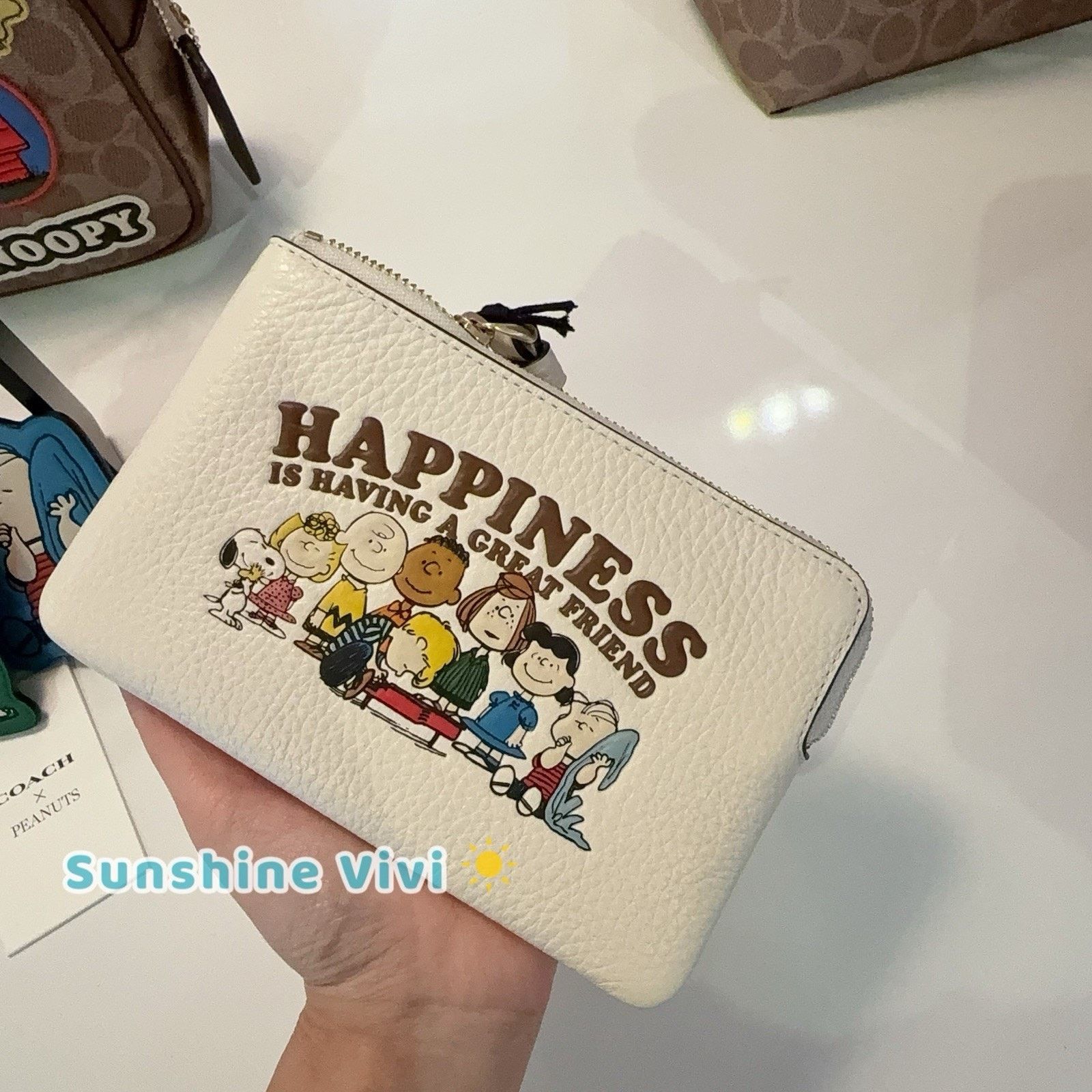 Coach NWT Coach X Peanuts Corner Zip Wristlet CBP29 Gold/Chalk Size ONE SIZE - 3 Thumbnail
