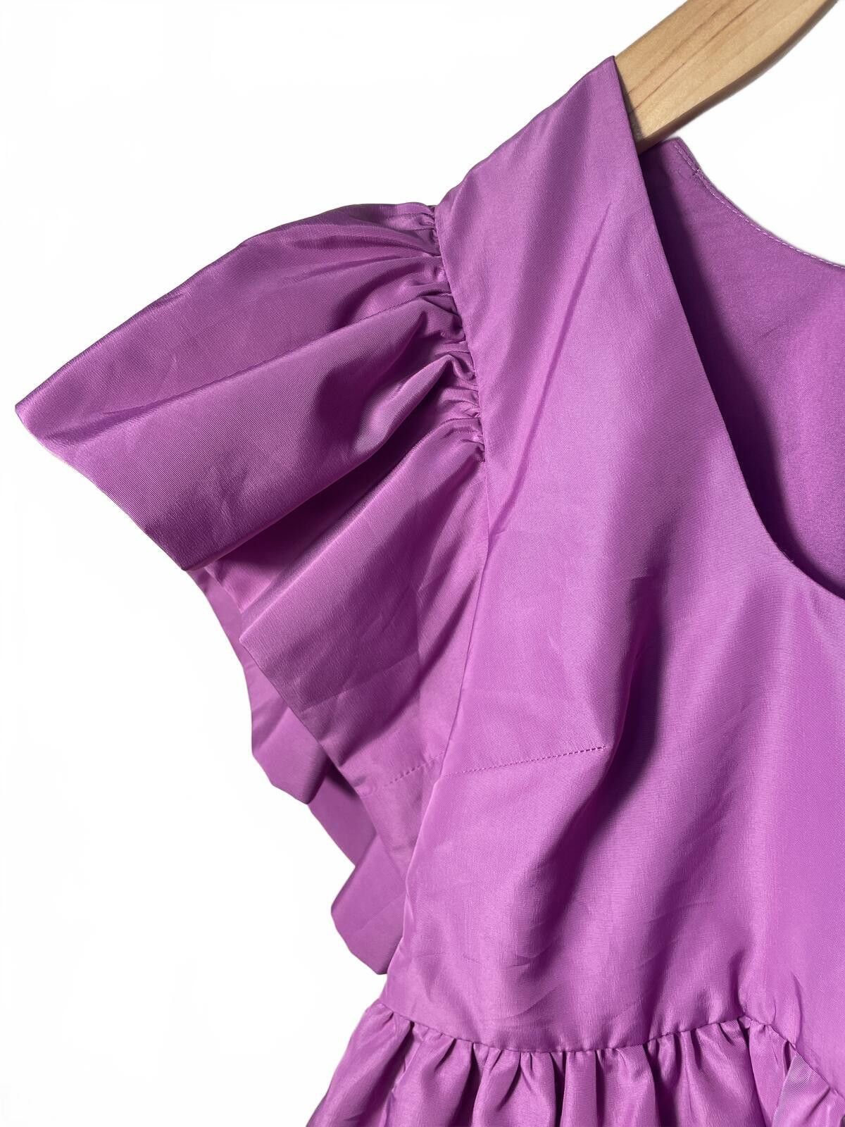 Express Express Puff Sleeve Babydoll Top Womens XS Purple Ruffle Size XS / US 0-2 / IT 36-38 - 3 Thumbnail