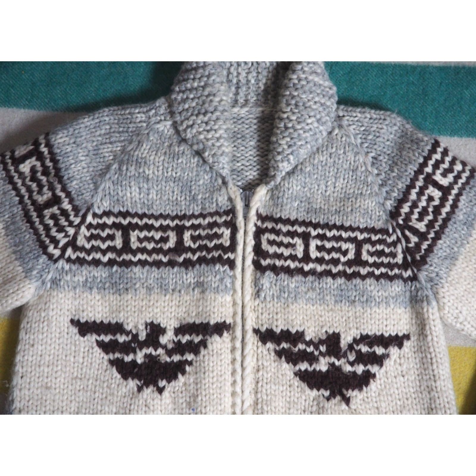 Vintage VTG Cream Gray Thunderbird Eagle Heavy Wool Zip Cowichan Sweater Mens M Size US M / EU 48-50 / 2 - 4 Thumbnail