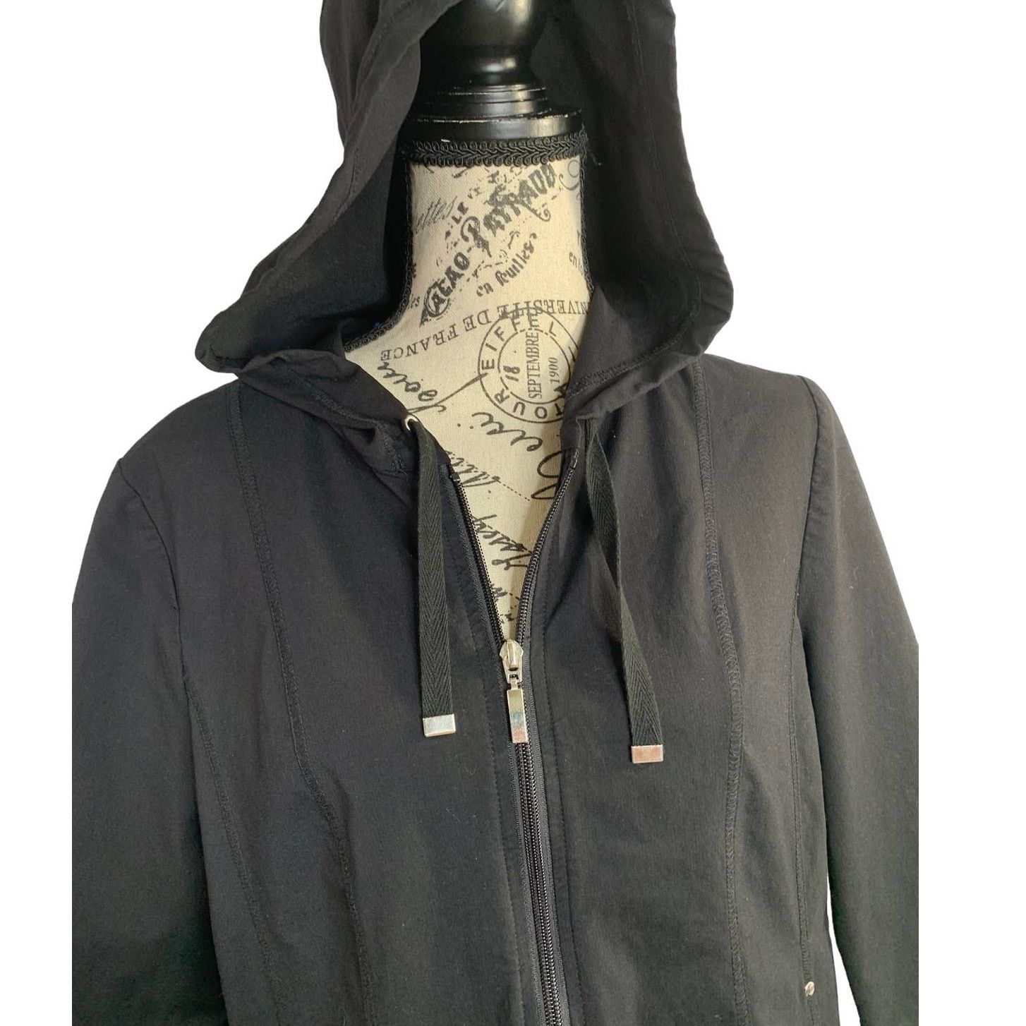 Chicos Chico's Hooded Jacket Black 3/4 Sleeves Full Zip Women Small Size S / US 4 / IT 40 - 3 Thumbnail