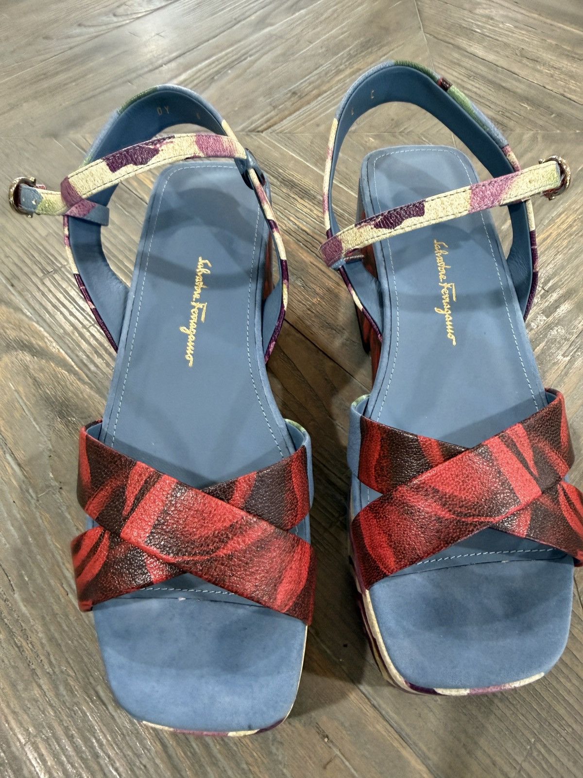 Salvatore Ferragamo Women's Red Floral-Print Buckled Ladies Sandals Size US 6 / IT 36 - 1 Thumbnail
