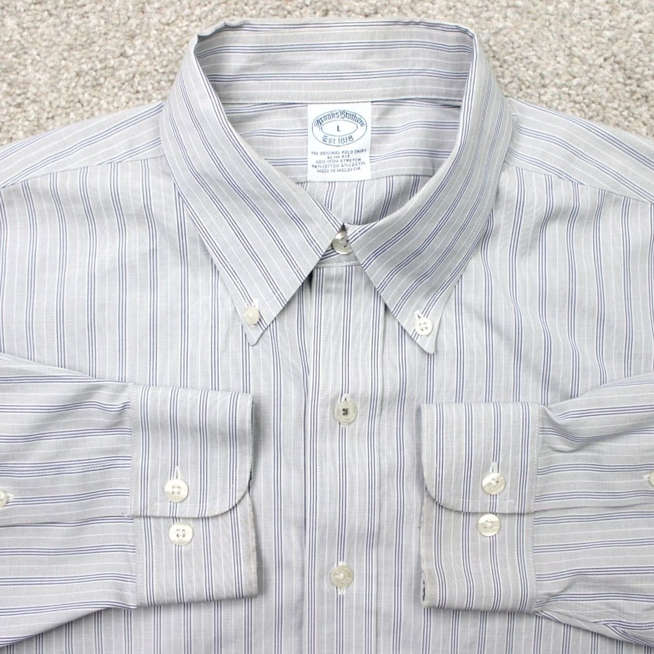 Brooks Brothers Brooks Brothers Shirt Mens Large Gray Slim Fit Non-Iron Stretch Long Sleeve Button-Up Size US L / EU 52-54 / 3 - 2 Thumbnail