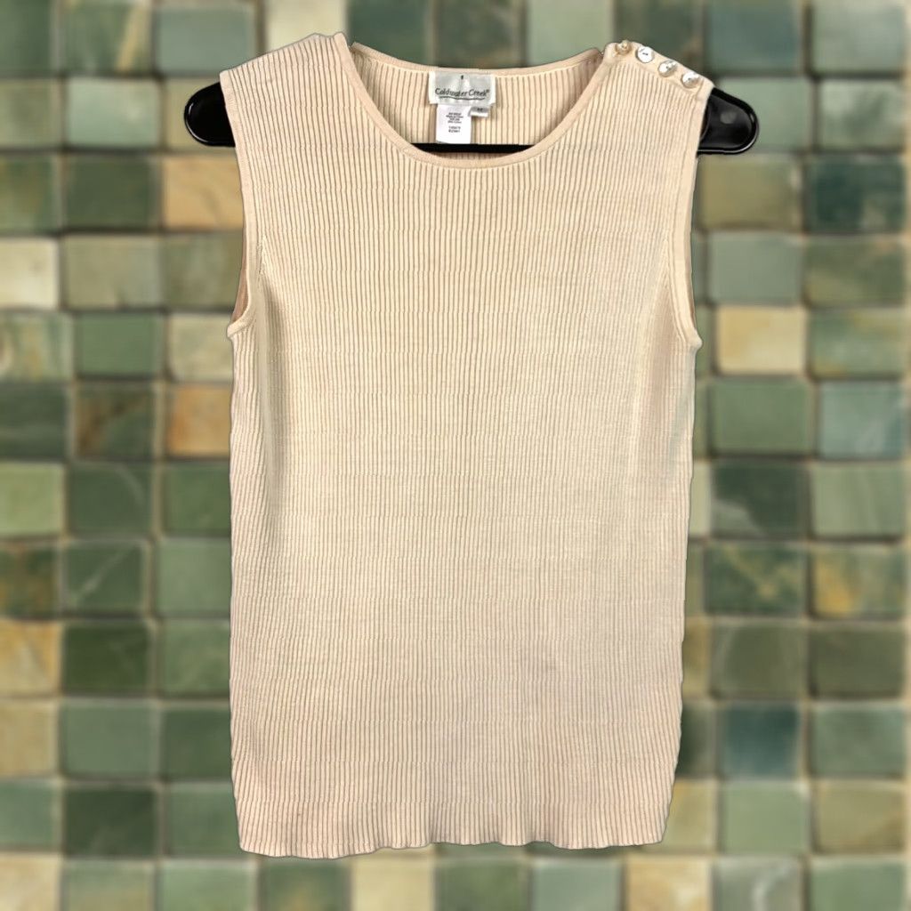 Coldwater Creek Coldwater Creek Tank Top Silk Cotton Beige Sleeveless Round Neck M Women’s Regular Fit Casual Basic Shirt Size M / US 6-8 / IT 42-44 - 1 Thumbnail