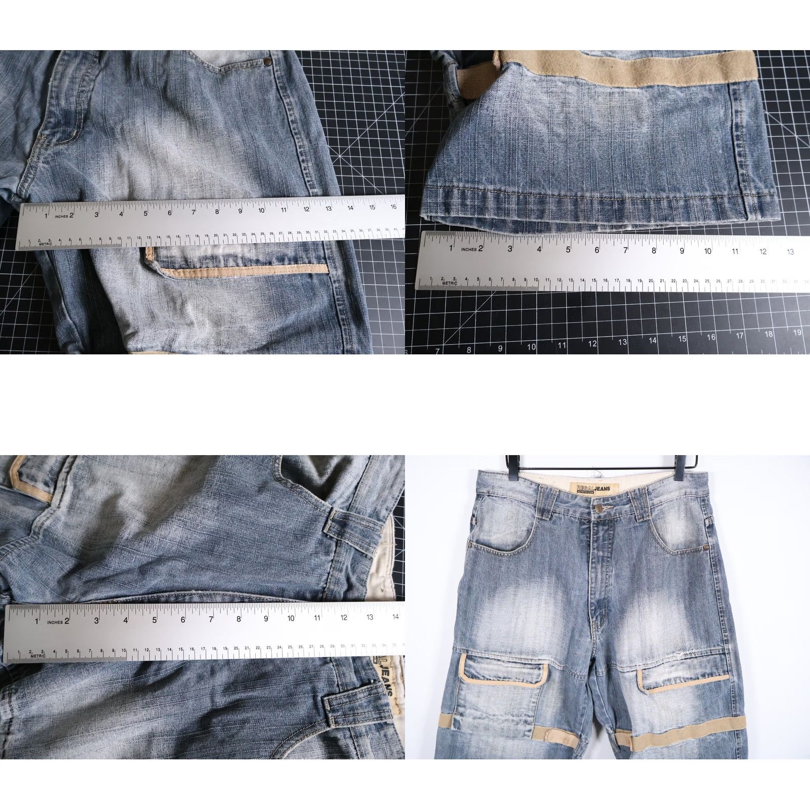 Denime VINTAGE Regal Jeans Cargo Shorts Mens 33 x 13 Denim Blue 90s Hip Hop Retro Taped Leg Cargo Pocket Zip Fly Jeans Shorts Size US 32 / EU 48 - 8 Thumbnail