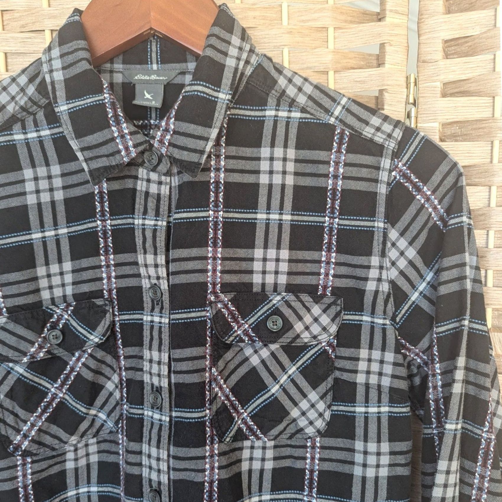 Eddie Bauer Eddie Bauer Womens Black Grey Plaid Flannel Button-Up Shirt Aztec Southwestern Shirt Womens S Black Plaid Aztec Grunge Casual Buttons Pocket S Size S / US 4 / IT 40 - 2 Thumbnail