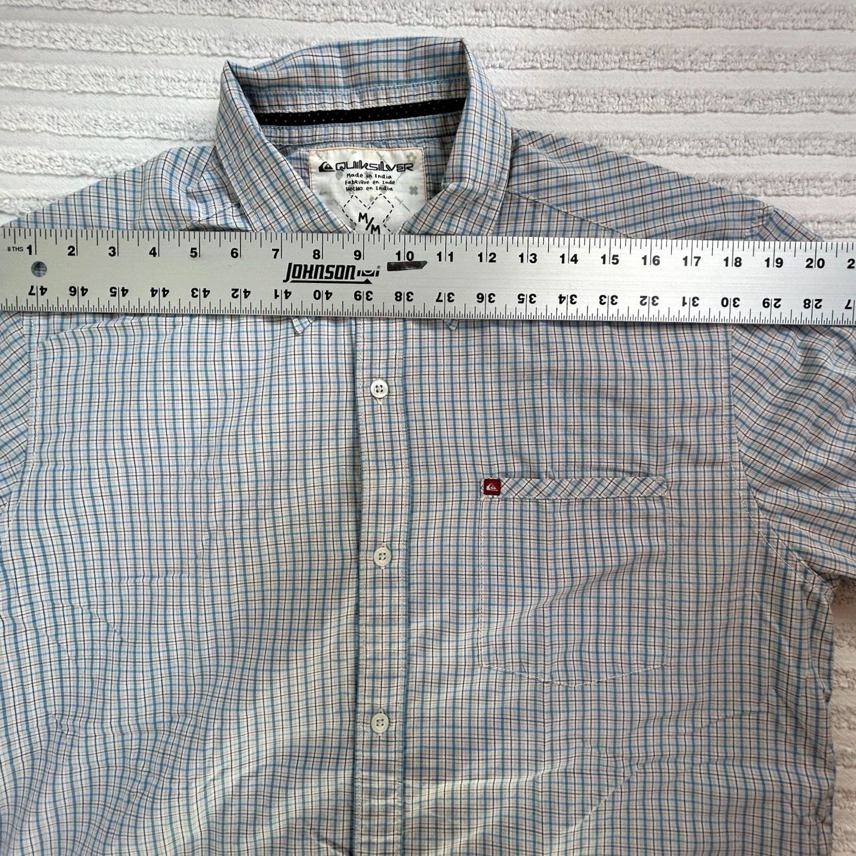 Quiksilver Quiksilver Mens Shirt Button Up Short Sleeve Plaid Blue White Pocket Medium Casual Travel Size US M / EU 48-50 / 2 - 5 Thumbnail