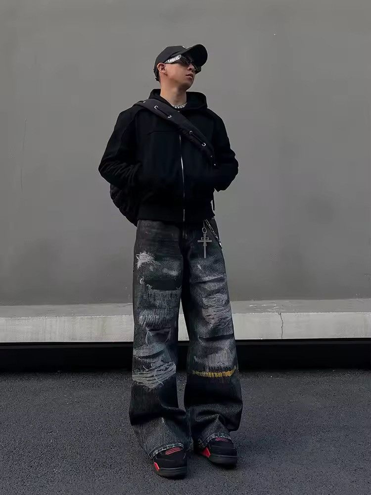 Designer × Japanese Brand × Vintage Washed Distressed Flared Baggy Loose Design Jeans Size US 32 / EU 48 - 2 Thumbnail