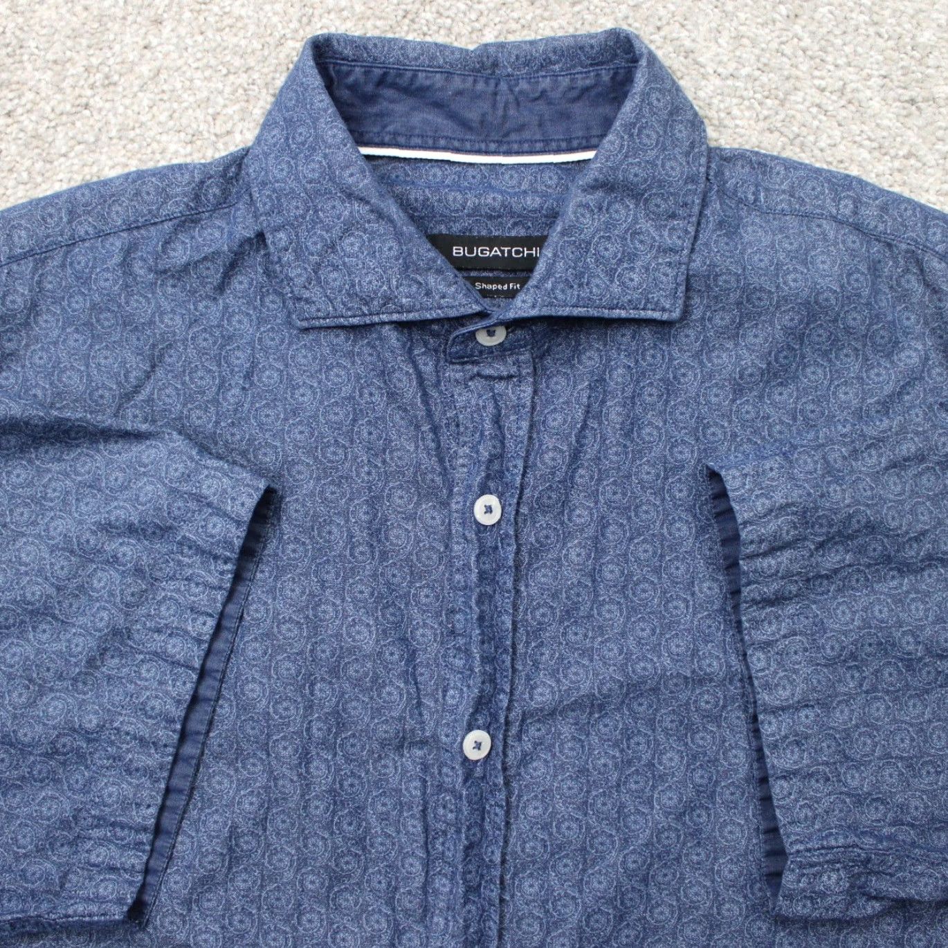 BUGATCHI Bugatchi Shirt Mens Large Blue Short Sleeve Button-Up Cotton Linen Shaped Fit Casual Business Size US L / EU 52-54 / 3 - 2 Thumbnail