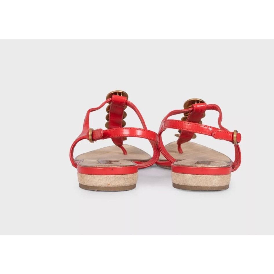 Chanel Chanel Red Leather Block Heel Open Toe Sandals Size 38 Size US 7 / IT 37 - 4 Thumbnail