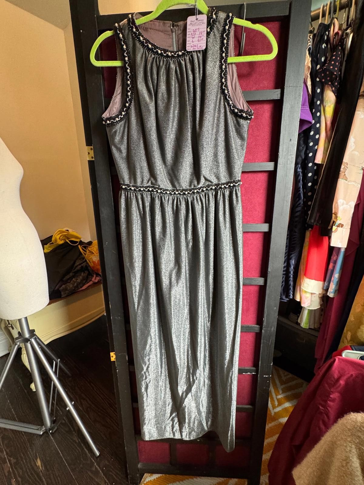 Designer Vintage 1960’s Silver Grey Sparkle Cocktail Gown Size S / US 4 / IT 40 - 1 Thumbnail