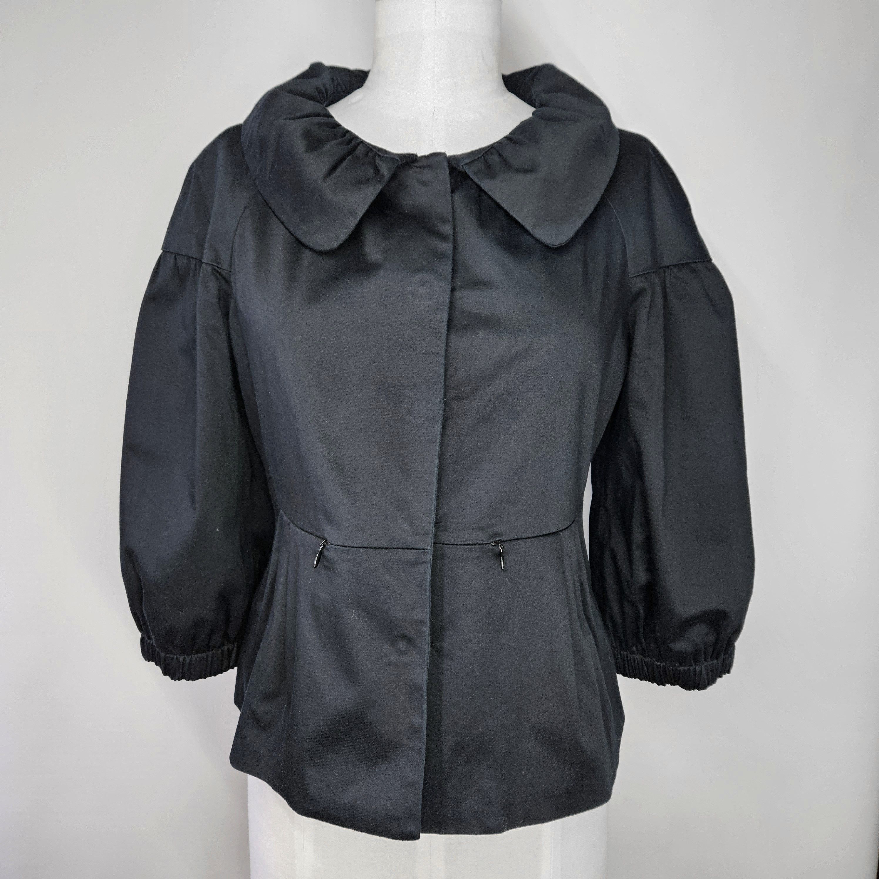 Other Elle Size L Blazer Jacket Black Puff Sleeves Cotton Zipper Size L / US 10 / IT 46 - 1 Thumbnail