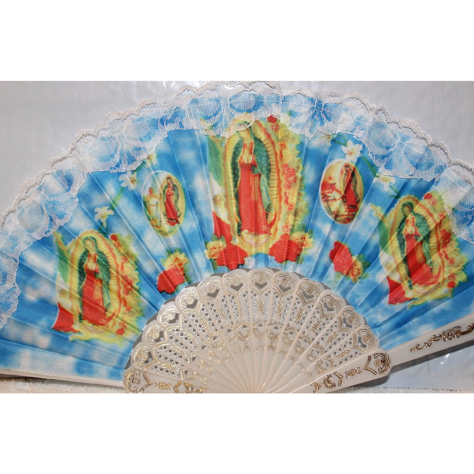 Vintage Vintage Guadalupe Virgin Mary Hand Fan Small Adult 16-inch Decorative Home Gift Size ONE SIZE - 2 Thumbnail