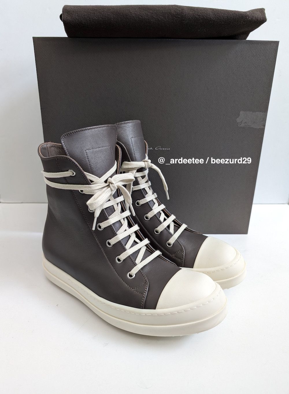 image of Rick Owens 1:1 Sample Leather Ramones High Dust Shoes in Dust/Milk, Men's (Size 8)