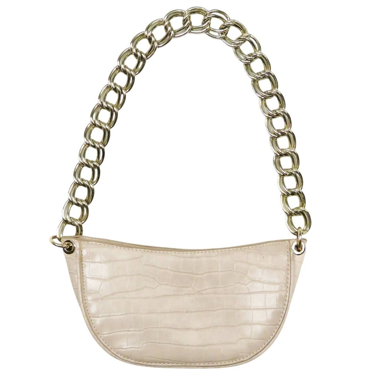 Zara Zara Cream Croc Leather Shoulder Bag Gold Chain Baguette Bag Size ONE SIZE - 2 Thumbnail